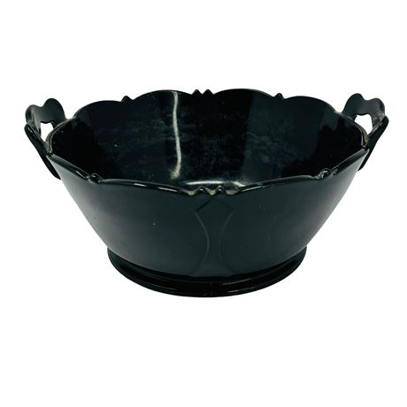 Vintage Black Glass Two Handled Bowl