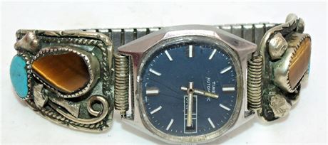 Turquoise Silver Tiger Eye wrist watch