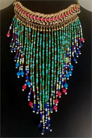 Stunning intricate colorful bead bib necklace