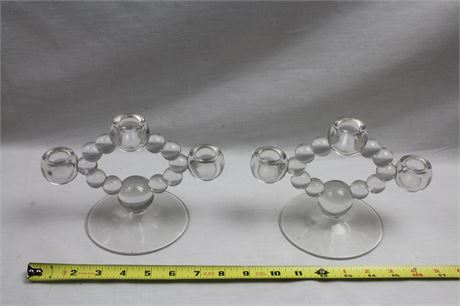 Pair Of Imperial Candlewick Clear Glass Double Taper Candlesticks