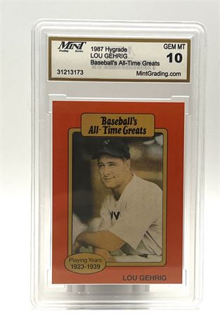 1987 Hygrade Lou Gehrig Baseball All-Time Greats Mint Grading GEM MT 10 Card