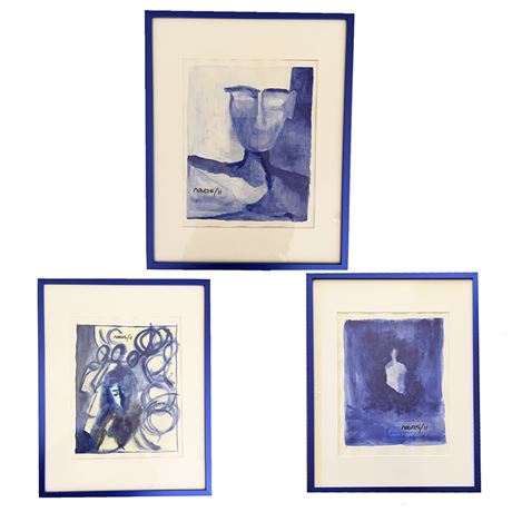 Navas Signed Watercolor Abstracts Set of Three