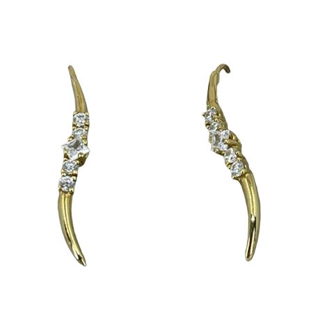 Vintage 14K Yellow Gold and CZ Threader Style Earrings