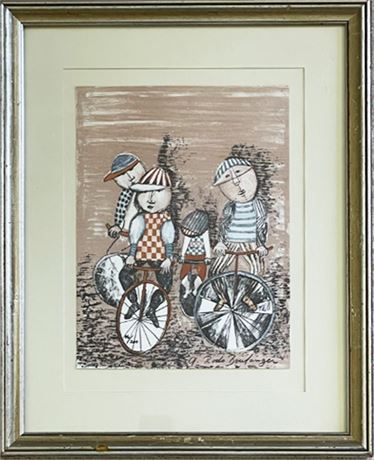 G. Rodo Boulanger Numbered 86/200 Lithograph "Boys Riding Bikes"