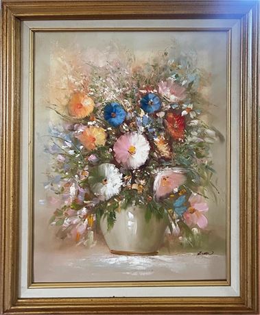 Vintage Decorator Floral Oil on Canvas