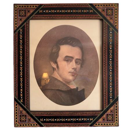 19th Century Portrait Set in Inlaid Frame
