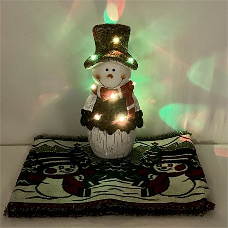 Wonderful 14" Lighted Snowman and 70" Table Runner