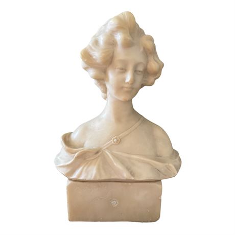 Antique Alabaster Bust Signed Tulipano