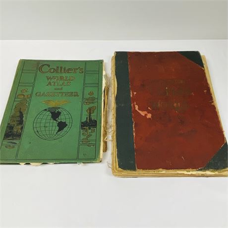 Two Antique World Atlas Books
