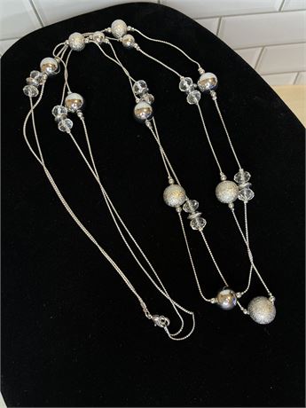 Double Strand Silver Tone Necklace Floating Beads