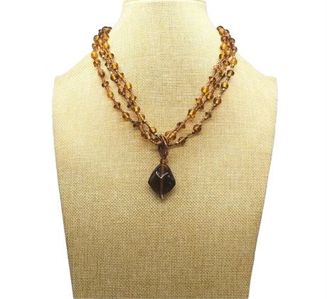 Glass Amber Gold Brown Color Bead Necklace