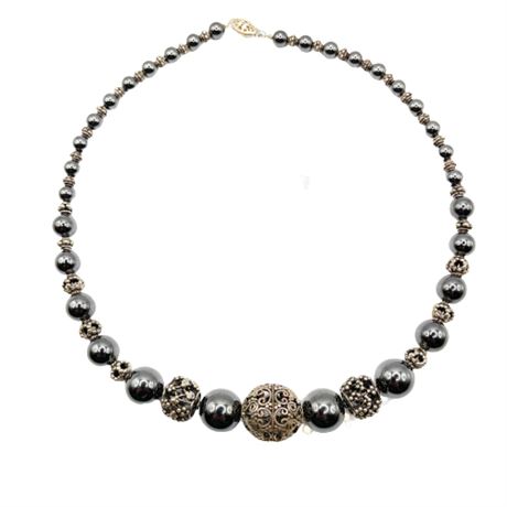 Vintage Hematite and Sterling Silver Necklace