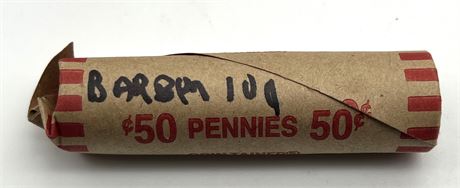 Roll of Lincoln Wheat Pennies w/ Barber Dime on End