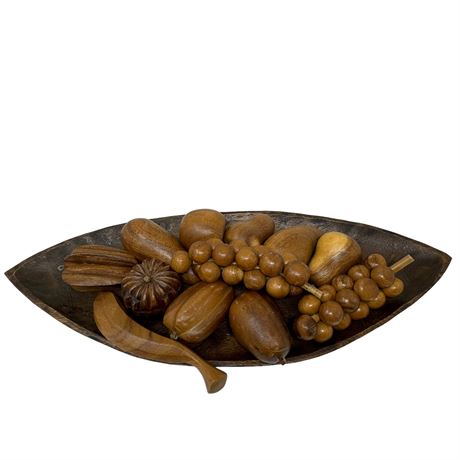 Mid-Century Modern Wooden Fruit Bowl With Fruit