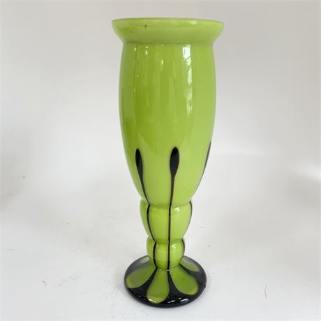 Czechoslovakia Art Glass Vase Green and Black