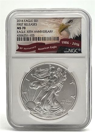 2016 Silver Eagle One Dollar NGC MS70 30th Anniversary