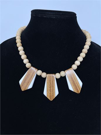 Vintage Light Wood Bead Paddle Necklace