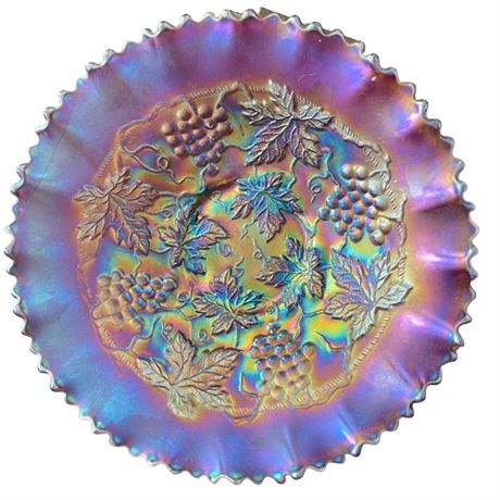 Northwood Blue Carnival Centerpiece Bowl, Grape Pattern