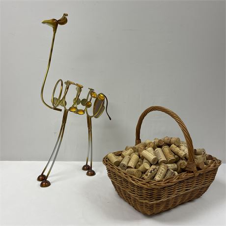 Giraffe Wine Bottle Holder with Lot of Wine Corks for Crafting
