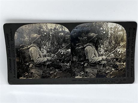 WW1 Stereoview Card Allies Capture Austrian Flame Thrower Keystone View Photo