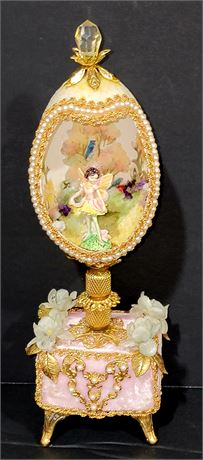 Handmade Faberge style Garden Fairy egg with music box