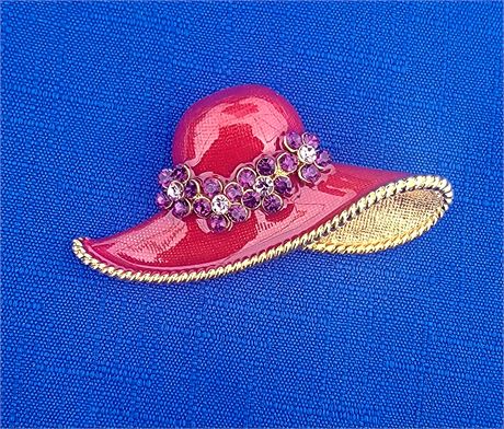 Cute enameled Red Hat pinback brooch