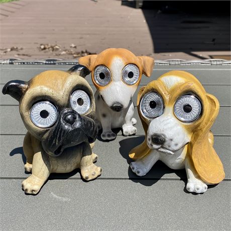 New - Cute Set of 3 Solar Powered Figural Dog Lights for Patio/Garden