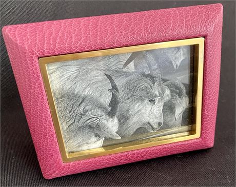 Pink Leather Photo Frame with Gold Accent