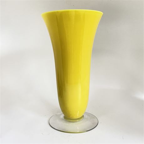 Vintage Canary Art Glass Footed Vase
