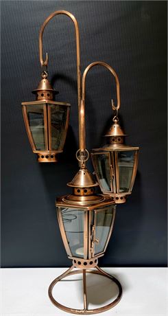 Copper finish 3 tealight lanterns - 25" tall