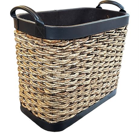 Sea Grass Woven and Leather Trim Basket