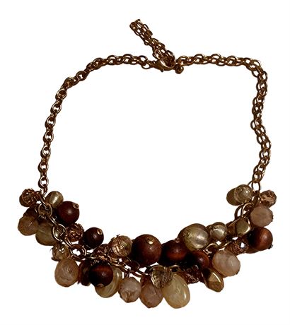 Brown and beige tone cluster bead necklace