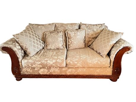Large Upholstered Sofa With Wooden Trim, by American Furniture Company