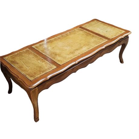 Leather Top French Provincial Coffee Table Cherry