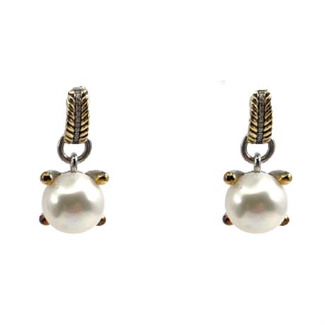Jeffrey Levin Cultured Pearl and Diamond Drop 14 K Earrings