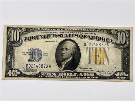 1934-A $10 Silver Certificate Currency Note