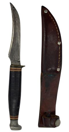 Vintage Ka-bar Stacked Leather Hunting Knife (w/ Leather Sheath)