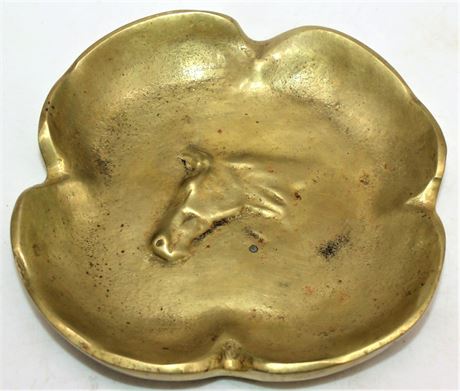 Brass Horse head ashtray signed