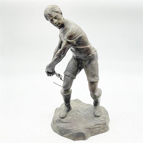 Cast Bronze, French Foundry Male Athlete Sculpture, Signed