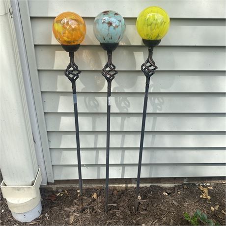 Lot of 3 Solar Crackle Ball Yard Stakes