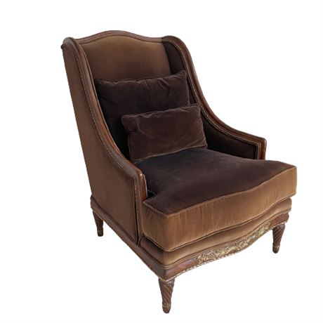 Traditional Club Reading Chair, Brown Velvet
