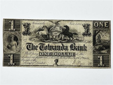 Obsolete Currency Towanda Bank 1841 $1 One Dollar Note