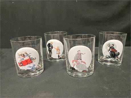 (4) Norman Rockwell Saturday Evening Post 4" Glasses