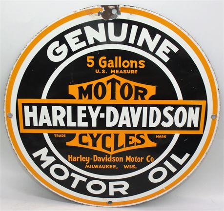 Enamel Harley Davidson Motor Cycle Oil Sign