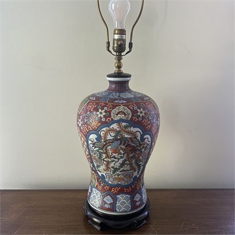 Oriental Porcelain Lamp with Wood Base (No Shade)
