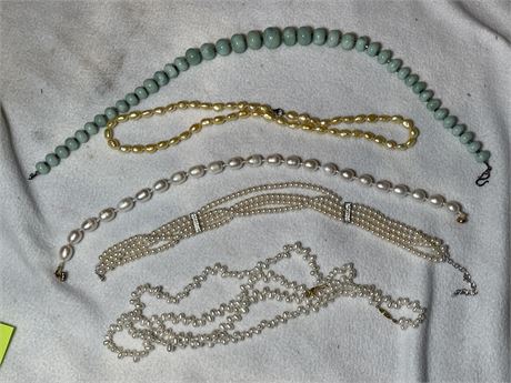 Four Necklaces, stone, wood, jade+
