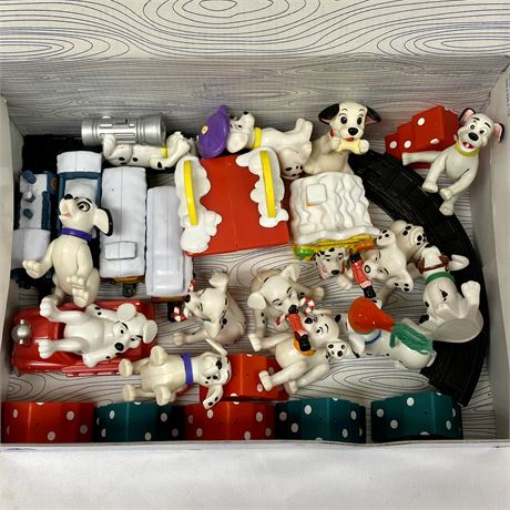 Box Filled with Disney's 101 Dalmatians Toys and Anastasia Train Set
