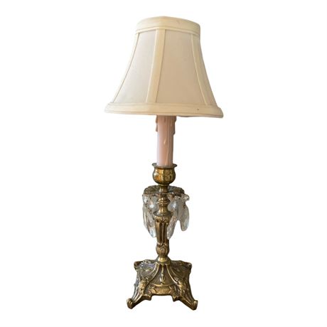 Hollywood Regency Brass and Prism Occasional Table Lamp