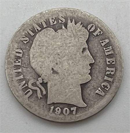 1907 Silver Barber Dime