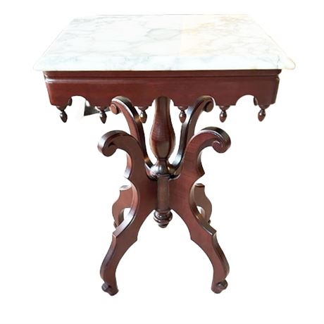 Vintage Eastlake Style Marble Top Side Table with Mahogany Base